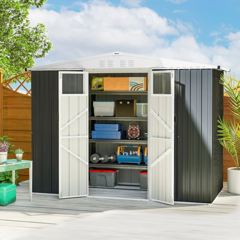 Image of Outsunny 8 x 4ft Garden Storage Shed, Outdoor Metal Shed Dark Grey