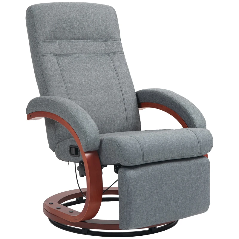 Image of HOMCOM Swivel Recliner Chair with Extended Footrest, Manual Reclining Armchair with Wood Base for Living Room, Bedroom Grey - Homcom 5056725533168