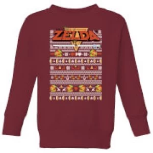 Image of Nintendo Legend Of Zelda Pattern Kid's Christmas Sweatshirt - Burgundy - 11-12 Years - Burgundy