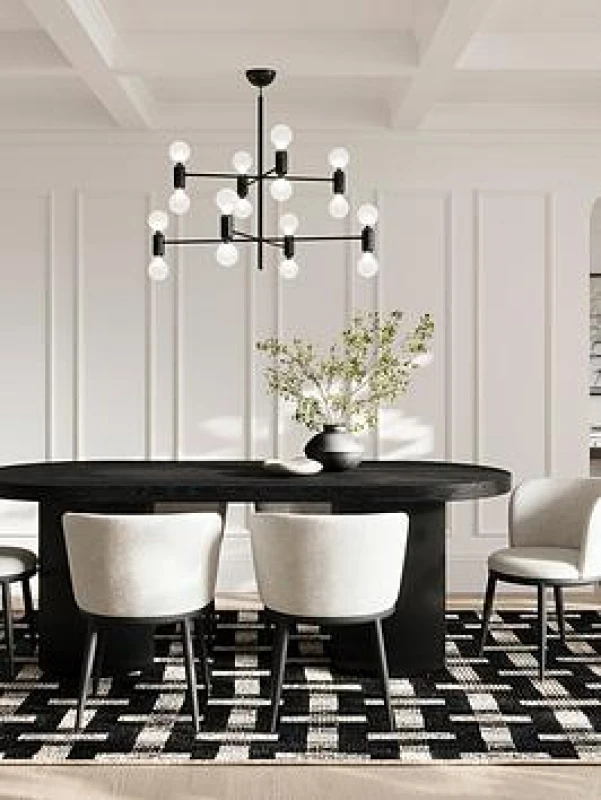 Image of SO'HOME Asa Oval Japandi Ash Wood Dining Table with Ribbed Pedestal Base Black 6 People
