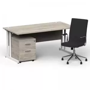 Image of Impulse 1600800 White Cant Desk Grey Oak 2 Dr Mobile Ped & Ezra
