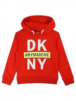 Image of DKNY Boys Large Logo Hoodie, Red, Size 14 Years