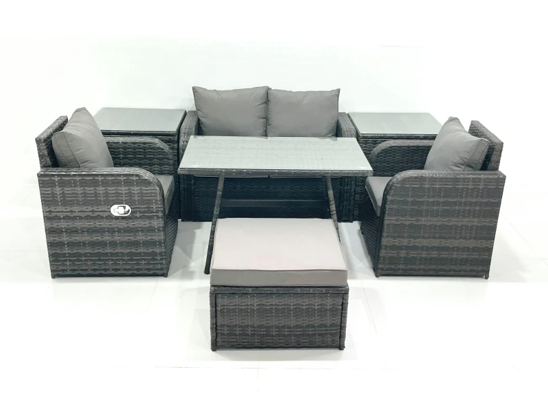Image of Fimous Outdoor Garden Furniture Set with Reclining Chair 2 Side Tables Big Footstool in Dark Grey Dark Grey Unisex