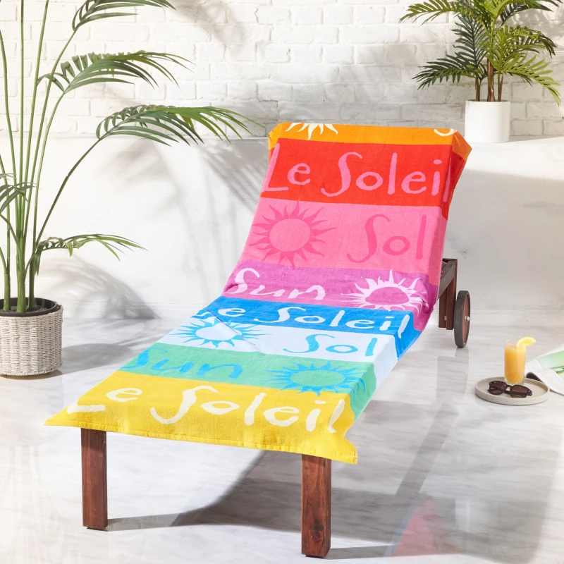 Image of Catherine Lansfield Block Stripe Deck Chair Hood Beach Towel Bright