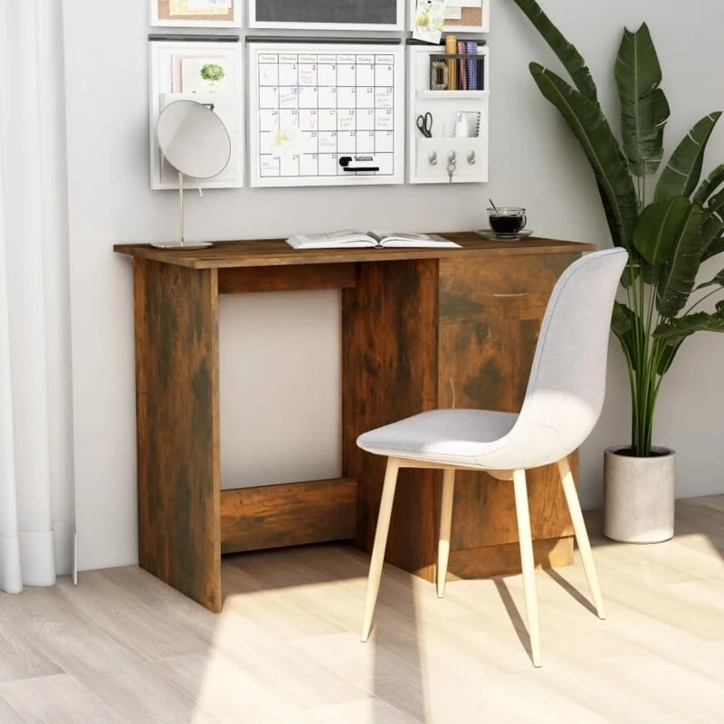 Image of Vidaxl Desk Smoked Oak 100X50X76cm Engineered Wood, Brown 815420