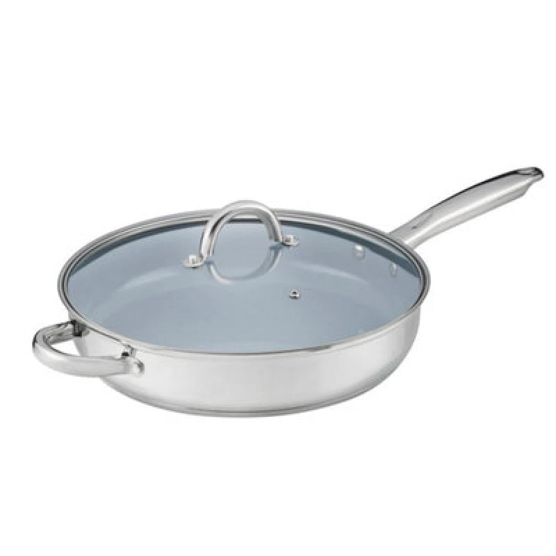 Image of Cooks Professional 30Cm Stainless Steel Saute Pan With Long Handle, 4.5L Capacity, Non-Stick Ceramic Interior & Glass Lid