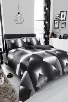 Image of 3D Triangle Reversible Duvet Set - Size: Double - Grey - Geometric
