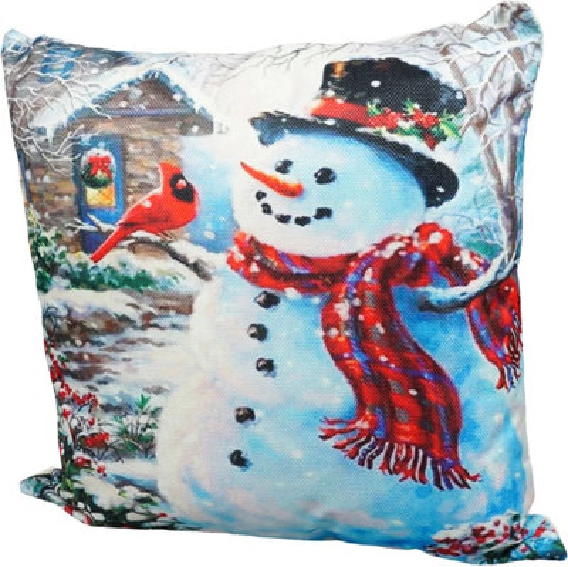 Image of Netagon Snowman & Robin Design Christmas Themed Cushion 45X45CM in White Size: 45X45cm White Unisex 45X45 cm