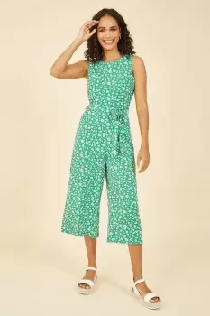 Image of Green Daisy Print Culotte Jumpsuit