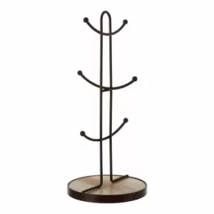 Image of Premier Housewares Mug Tree, Bronze Powder Coating, Wood Base / 6 Cup
