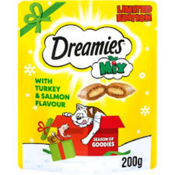 Image of Dreamies Mix Turkey and Salmon Cat Treats 200g