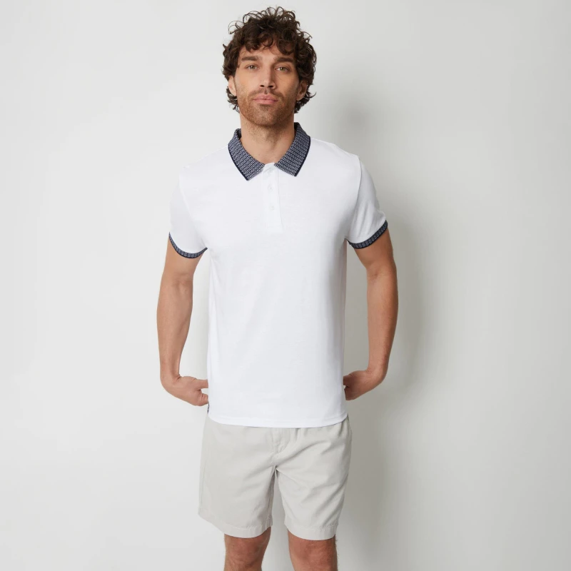 Image of Threadbare 'Ryker' Cotton Contrast Collar Polo Shirt White