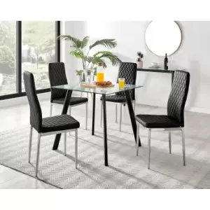 Image of Furniture Box Seattle Glass and Black Leg Square Dining Table & 4 Black Milan Chrome Leg Chairs