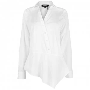 Image of DKNY V Neck Asymmetric Shirt - White