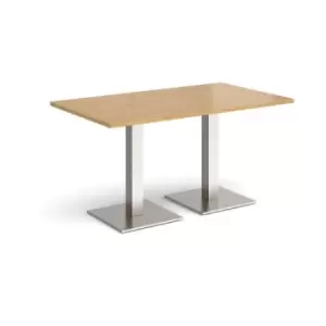 Image of Brescia rectangular dining table with flat square brushed steel bases 1400mm x 800mm - oak