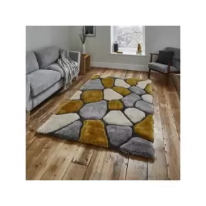 Image of Noble House NH5858 Shaggy Hand Tufted Rug, Grey/Yellow, 150 x 230 Cm - Think Rugs