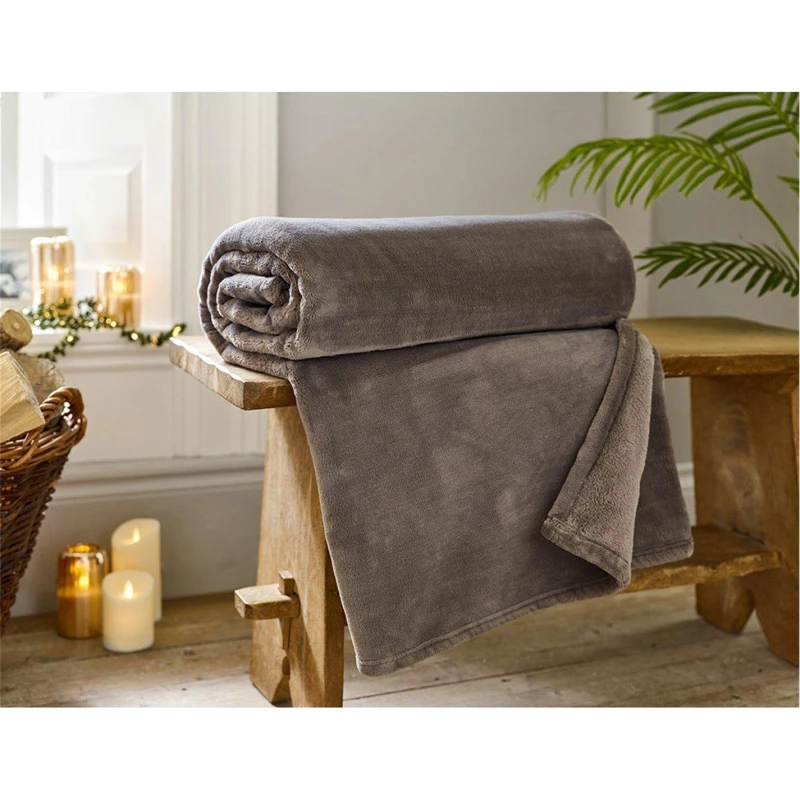Image of The Lyndon Company The Lyndon Company Luxury Coco Touch Flannel Throw 140x180cm - Ultra Soft Blanket in Fawn Size: 140cm x 180cm Fawn 140cm x 180cm