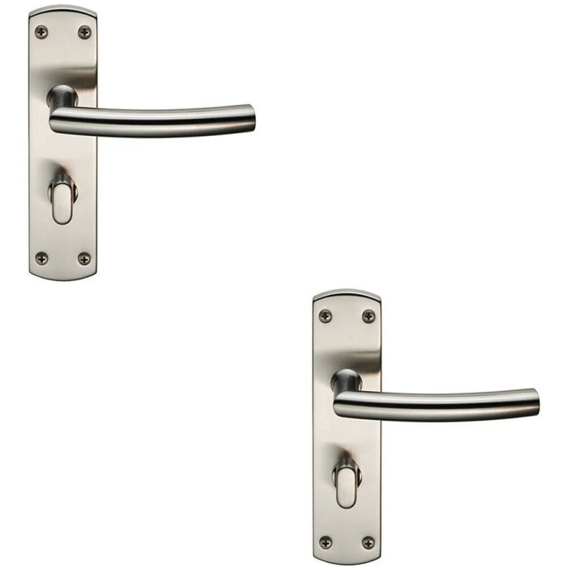 Image of Loops 2x Arched Lever on Bathroom Backplate Door Handle Thumbturn Lock Satin Steel Metallics