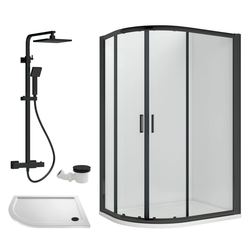 Image of Balterley Offset Left Quadrant Tray Square Shower Waste White Black 1200x 800mm White Unisex
