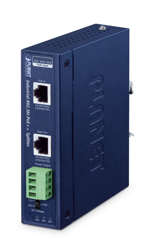 Image of PLANET IP30 Industrial Single-Port 10Gbps 802.3bt PoE++ Splitter 24 V