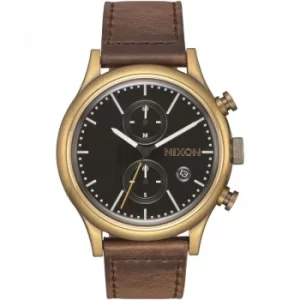 Image of Mens Nixon The Station Chrono Leather Chronograph Watch