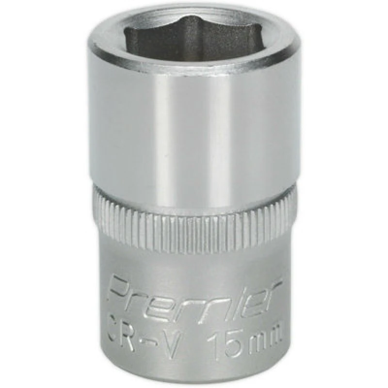 Image of Loops 15mm Steel Drive Socket - 1/2" Square Drive - Chrome Vanadium Wrench Socket Metallics