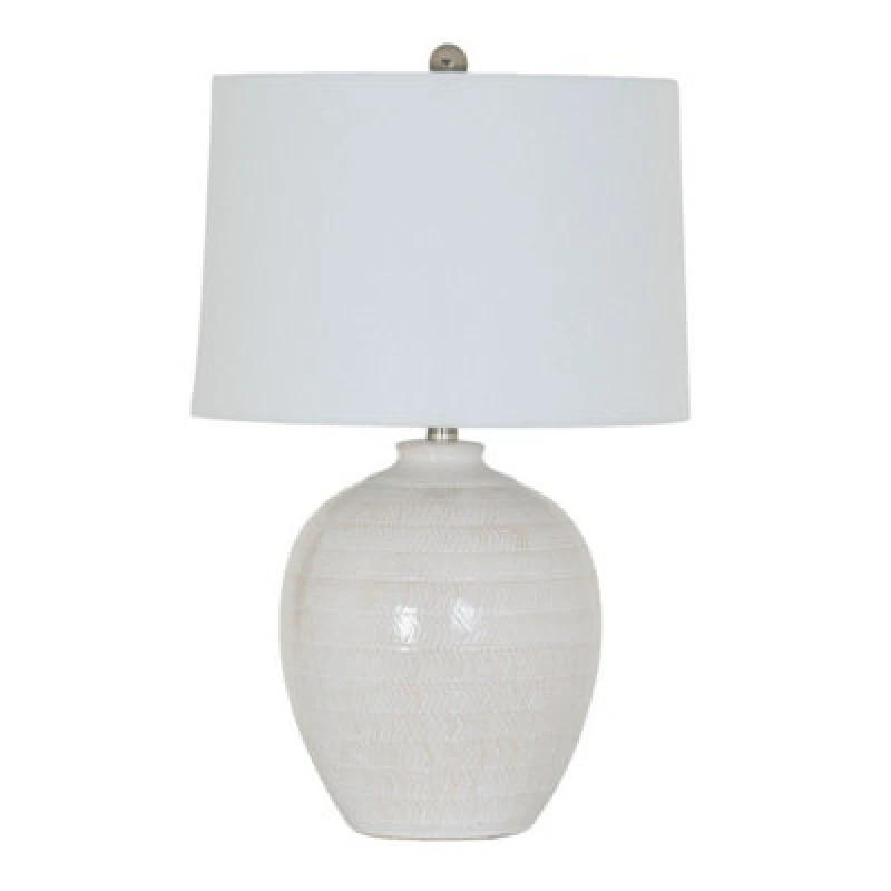 Image of Hill Interiors Chevronne Ceramic Table Lamp With Linen Shade - Ceramic - L41 X W41 X H63cm - White