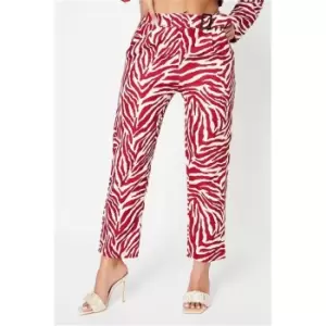 Image of I Saw It First Red Zebra Tailored Cigarette Trouser With Buckle Belt - Red