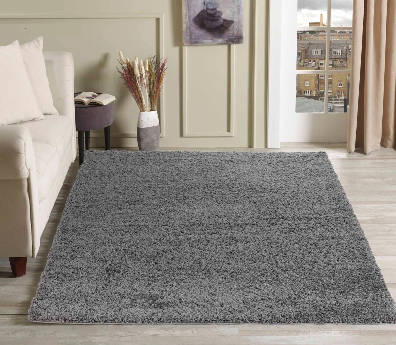 Image of Desire Rugs Plain Living Room Shaggy Area Rugs Grey 160X230 Cm