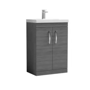 Image of Nuie Athena 600 Floor Standing 2-door Vanity & Thin-edge Basin - Grey Woodgrain