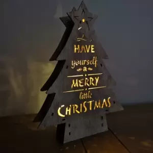 Image of 30cm Light Up Merry Christmas Wooden Tree Decoration with Warm White LEDs