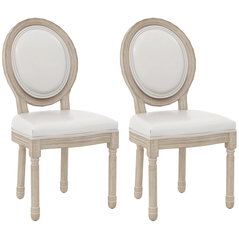 Image of HOMCOM French Style Dining Chairs Set Of 2 With Pu Leather Upholstery, Wood Legs, Cream 83A-082V70CW