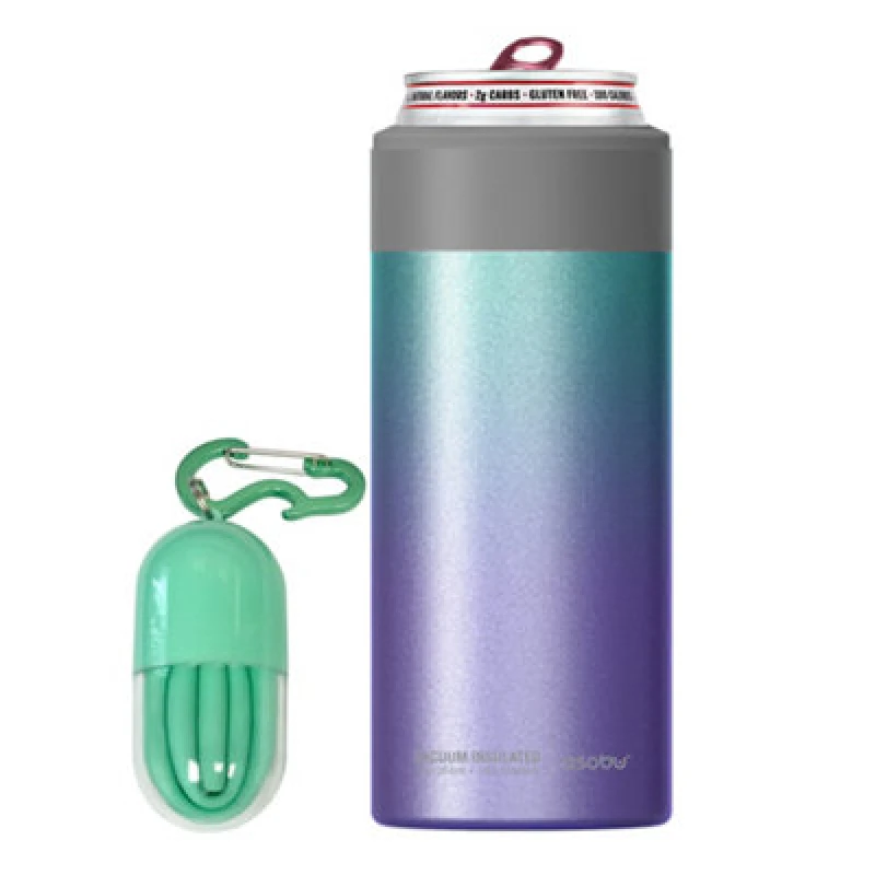Image of asobu Skinny Can Kuzie Insulated Stainless Steel Sleeve 350ml Unicorn/Teal Teal