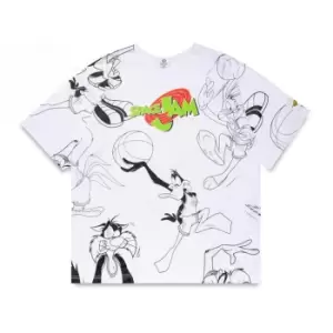 Image of Hype x Space Jam Retro Character Print Logo Adults Oversized T-Shirt - White