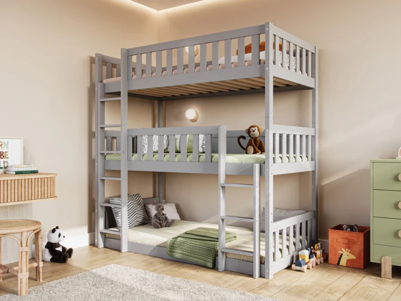 Image of Flair Bea Triple High Bunk Bed in Grey Size: Single Grey Unisex Single