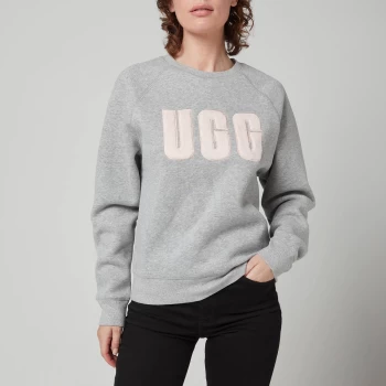 Image of UGG Womens Madeline Fuzzy Logo Crewneck Sweatshirt - Grey/Sonora - S
