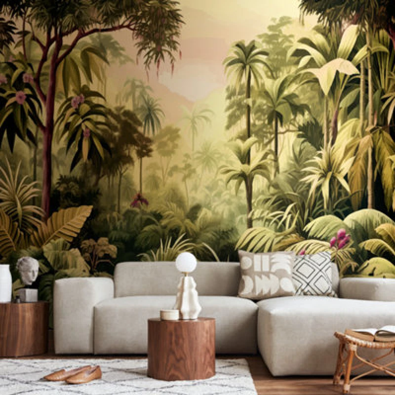Image of Origin Murals Jungle Trees - Olive Green Matt Smooth Paste The Wall Mural 350Cm Wide X 280Cm High