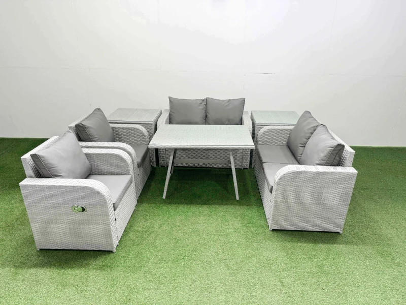 Image of Fimous 6 Seater Rattan Garden Furniture Sets Outdoor Love Sofa Set in Light Grey Light Grey Unisex