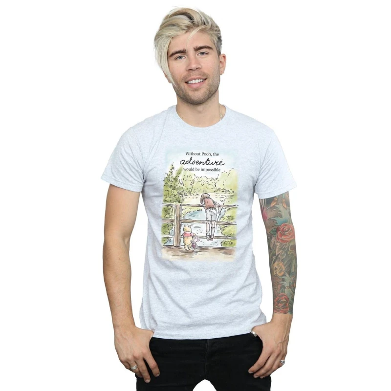 Image of Disney Men Winnie The Pooh Adventure T-Shirt in Grey Size: Small Grey S Male 5057864421224