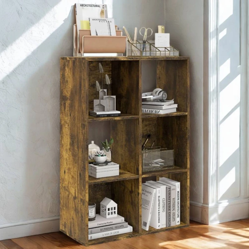 Image of FURNOS 6 Cube Freestanding Storage Unit Bookcase Rustic in Brown Brown Unisex