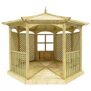 Image of Grange Fencing Regis Octagon Wooden Gazebo with 5 Glass Side Panels and Balustrades