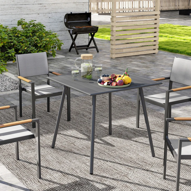 Image of Outsunny Garden Table for 4 Person with Slat Top, Steel Frame, Grey Grey