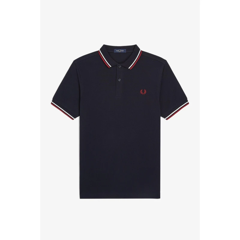 Image of Fred Perry Short Sleeve Twin Tipped Polo Shirt Navy T55 male M