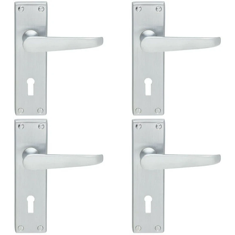 Image of Loops 4x PAIR Victorian Flat Lever on Lock Backplate Handle 150 x 42mm Satin Chrome Multi