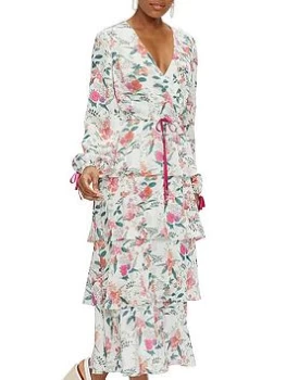 Image of Ted Baker Metropolis Printed Tiered Midi Dress - White, Size 2=10, Women