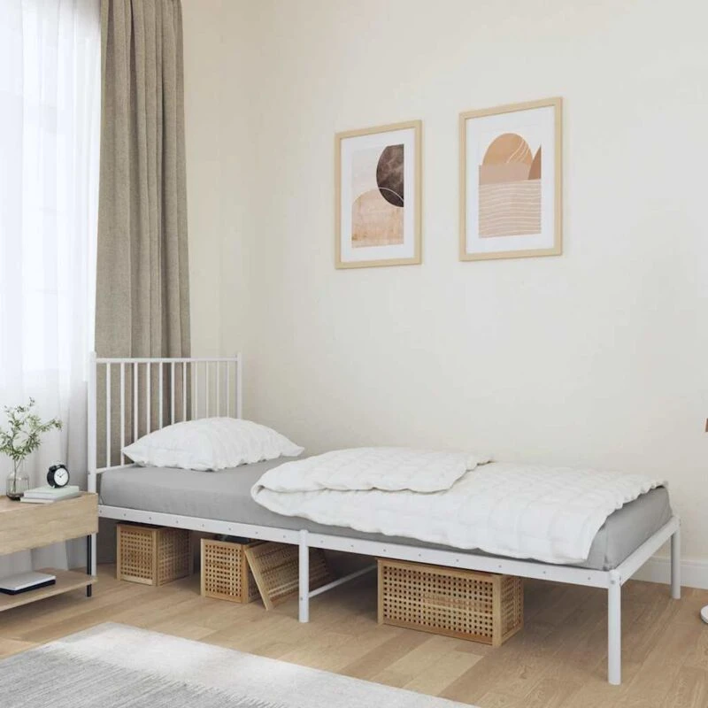 Image of VIDAXL Metal Bed Frame without Mattress with Headboard White 90x190cm Vidaxl 8720845721657
