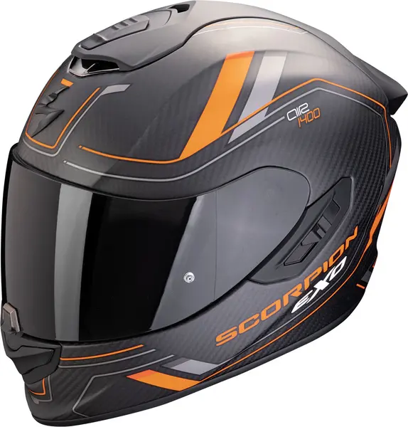 Image of Scorpion EXO-1400 Evo II Carbon Air Mirage Matt Black Orange Full Face Helmet Size L