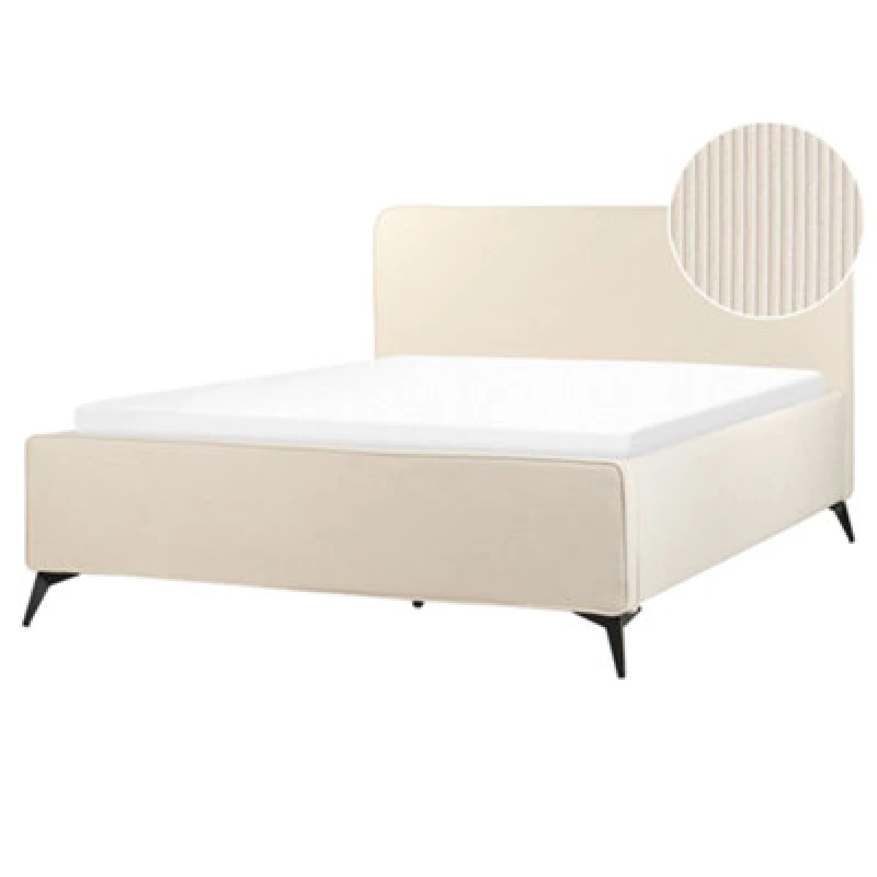 Image of Beliani Bed Corduroy Valognes 160 X 200 Cm (Eu King Size) Light Beige