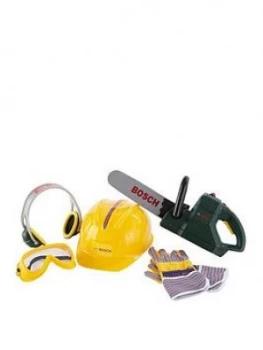 Image of Bosch Mini Toy Chainsaw, Helmet And Work Gloves