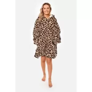 Image of Reversible Leopard Print Sherpa Hooded Blanket